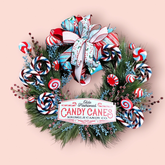 Whimsical Candy Cane Christmas wreath - Picture 3 of 12